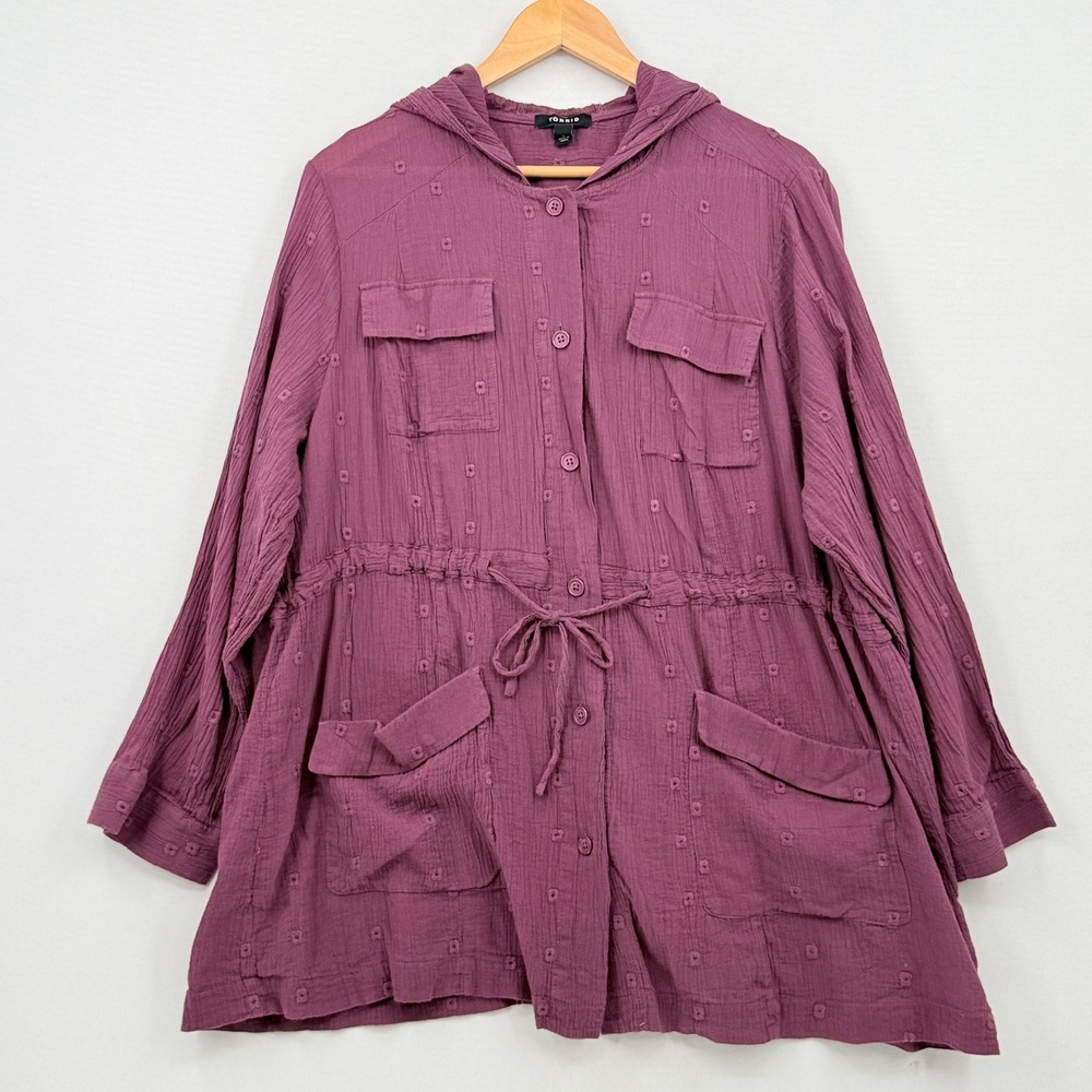 Torrid Hooded Anorak Jacket Women 3 3X Purple Dot Gauze Boho Utility Coastal